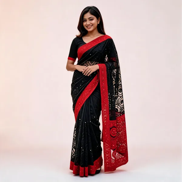 Black_&_Red_Silk_Printed_Saree_For_Women