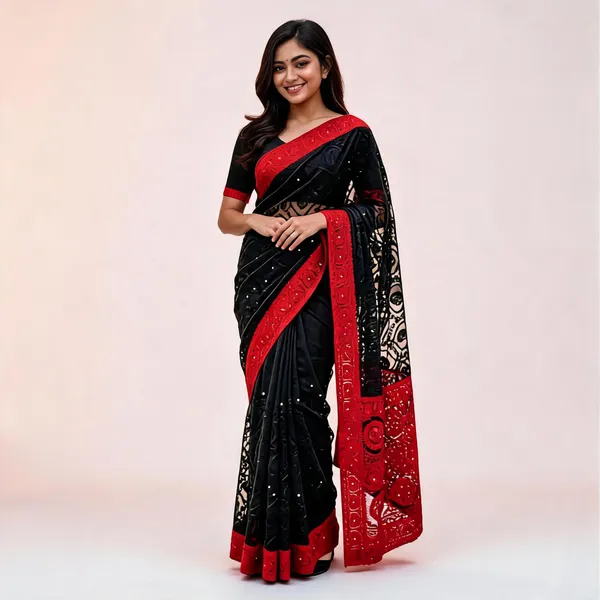 Black_&_Red_Silk_Printed_Saree_For_Women