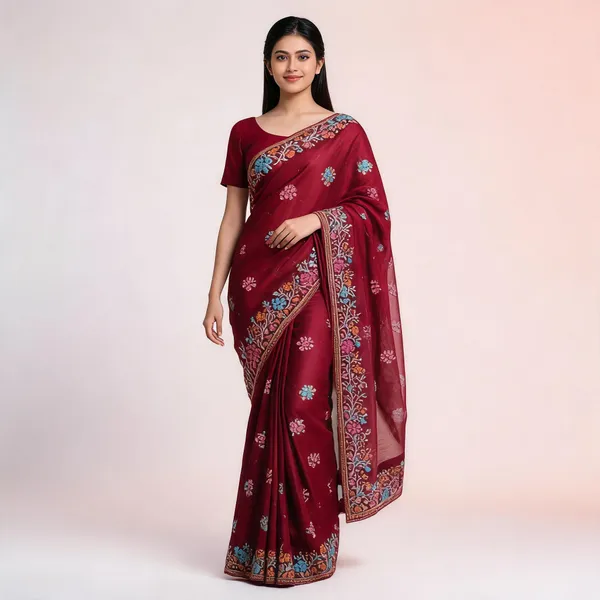 Maroon_Silk_Floral_Embroidered_Saree_For_Women