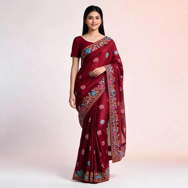 Maroon_Silk_Floral_Embroidered_Saree_For_Women
