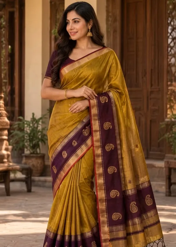 Mustard_Silk_Woven_Saree_For_Women