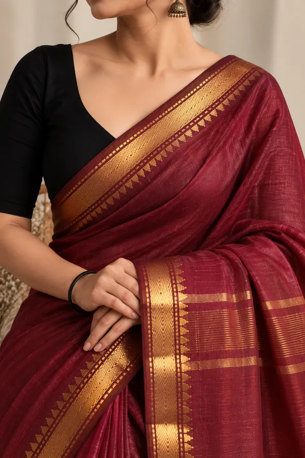 Maroon_Textured_Saree_With_Zari_Border_For_Women