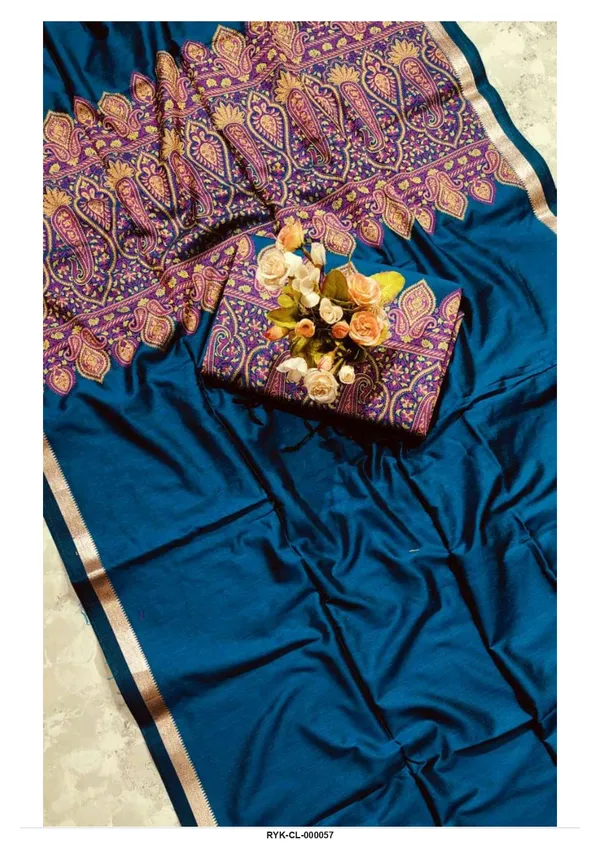 Blue_Silk_Finish_Paisley_Saree_for_Women