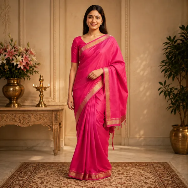 Pink_Silk_Woven_Gold_Border_Saree_For_Women