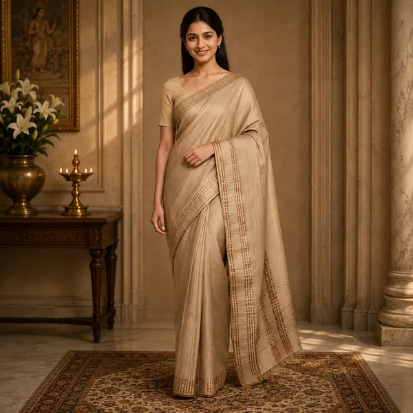 Beige_Silk_Woven_Striped_Border_Saree_For_Women