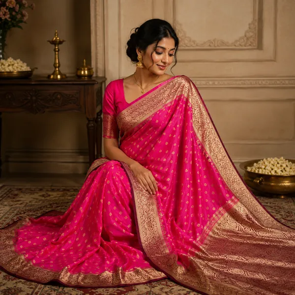 Pink_Silk_Woven_Gold_Motif_Saree_For_Women