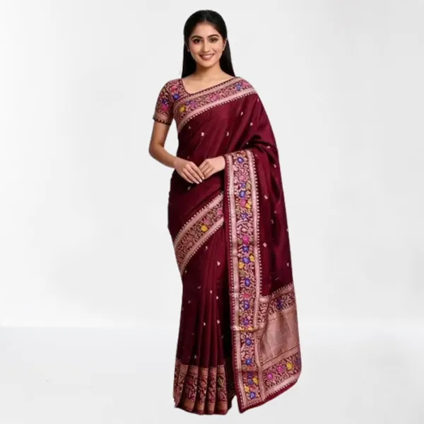 Maroon_Silk_Woven_Floral_Border_Saree_For_Women