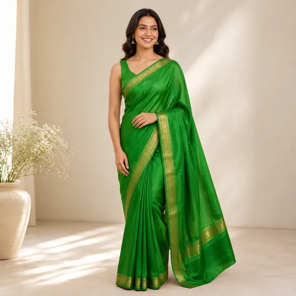 Green_Silk_Woven_Gold_Border_Saree_For_Women