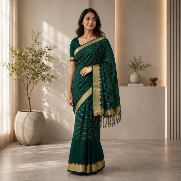 Green_Silk_Checked_Woven_Saree_For_Women