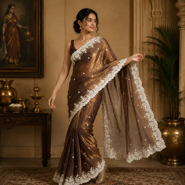 Brown_Silk_Floral_Lace_Border_Saree_For_Women
