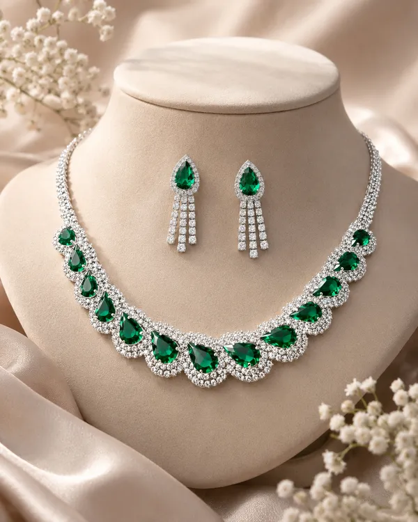 Silver_Green_Brass_Crystal_Teardrop_Emerald_Necklace_For_Women