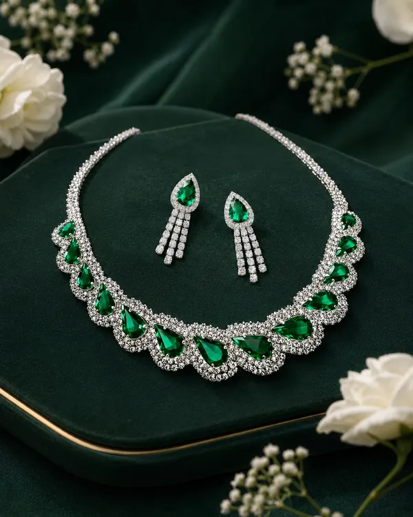 Silver_Green_Brass_Crystal_Teardrop_Emerald_Necklace_For_Women