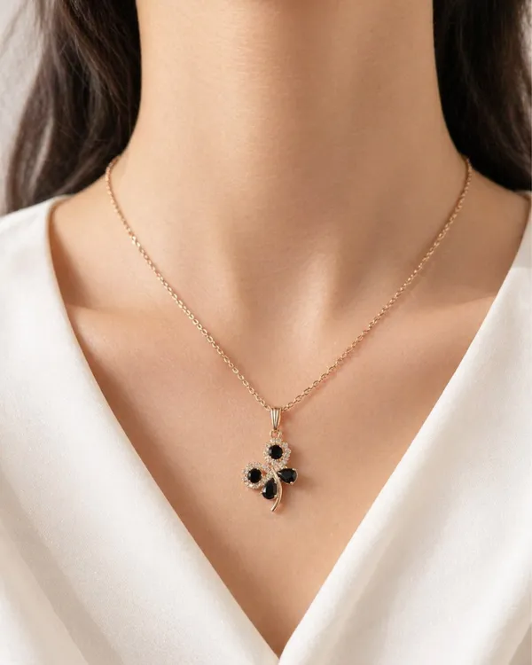 Golden_Brass_Black_Onyx_Lucky_Clover_Pendant_For_Women