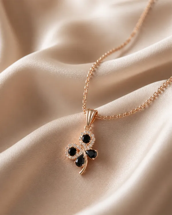 Golden_Brass_Black_Onyx_Lucky_Clover_Pendant_For_Women