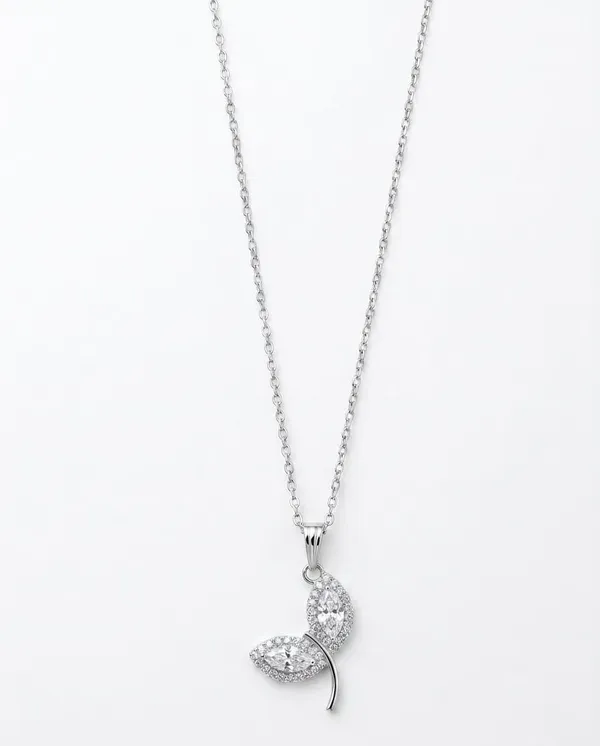 Silver_Brass_Feather_Diamond_Pendant_Necklace_For_Women