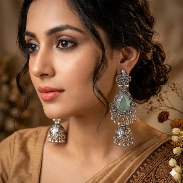 Oxidized_Silver_Aquamarine_Filigree_Jhumka_For_Women