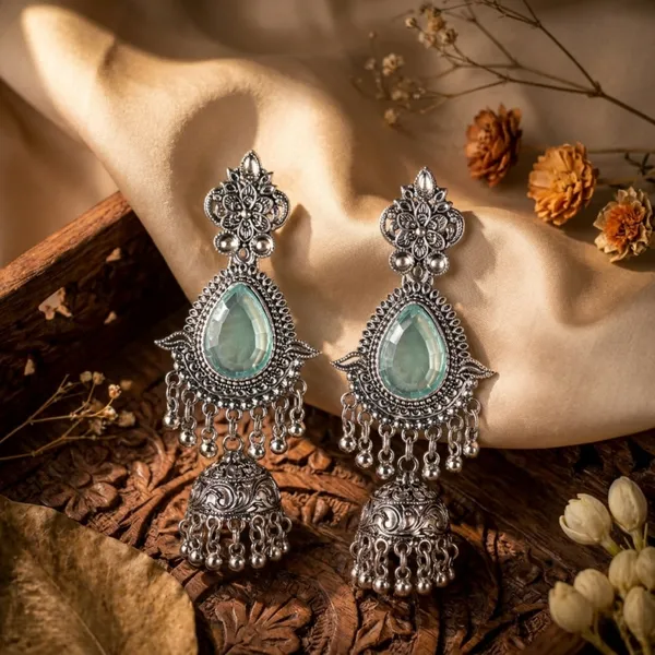Oxidized_Silver_Aquamarine_Filigree_Jhumka_For_Women