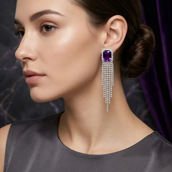 Silver_Purple_Amethyst_Diamond_Tassel_Drop_Earrings_For_Women