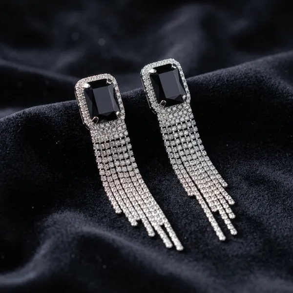 Silver_Black_Amethyst_Diamond_Tassel_Drop_Earrings_For_Women