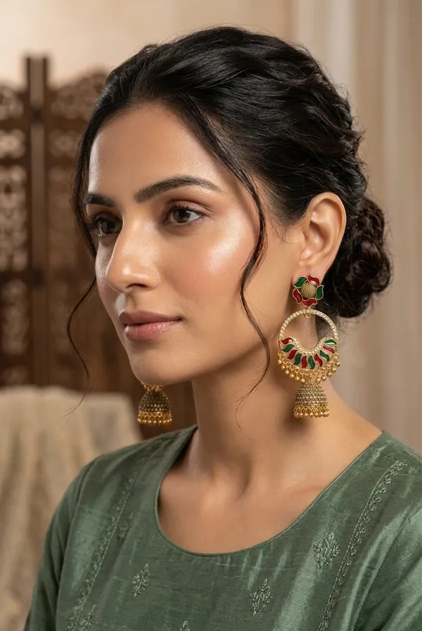 Silver_Brass_Antique_Floral_Crescent_Jhumka_For_Women