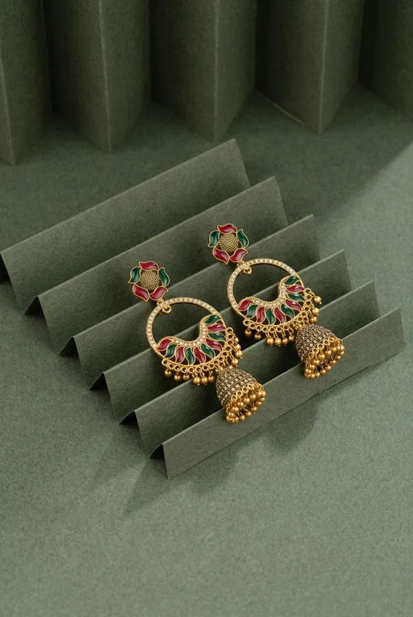 Silver_Brass_Antique_Floral_Crescent_Jhumka_For_Women