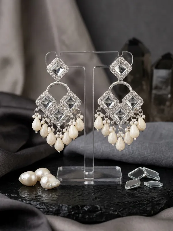 Silver_Brass_Square_Crystal_Pearl_Chandelier_Earrings_For_Women