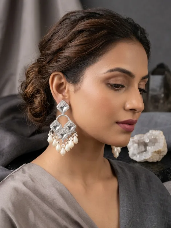 Silver_Brass_Square_Crystal_Pearl_Chandelier_Earrings_For_Women