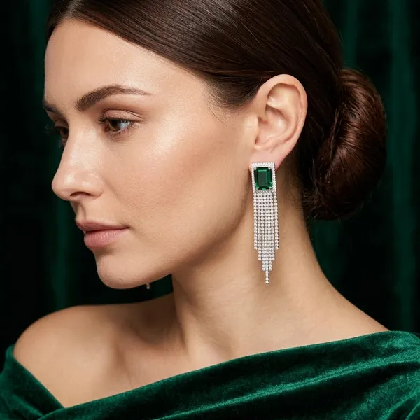 Silver_Green_Amethyst_Diamond_Tassel_Drop_Earrings_For_Women