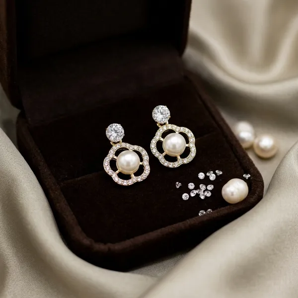 Silver_Brass_Floral_Halo_Pearl_Drop_Earrings_For_Women