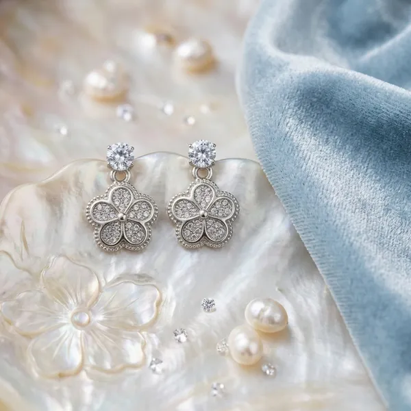 Silver_Brass_Flower_Diamond_Drop_Earrings_For_Women