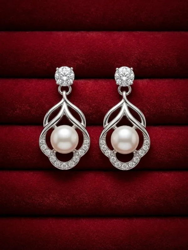 Silver_Brass_Leaf_Pearl_Diamond_Drop_Earrings_For_Women