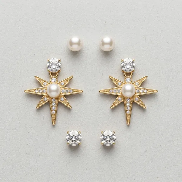 Golden_Brass_Crystal_Pearl_Starflare_Earrings_Set_For_Women