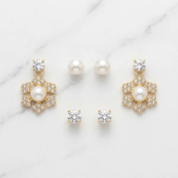 Golden_Brass_Crystal_Pearl_Sun_Petal_Earrings_Set_For_Women