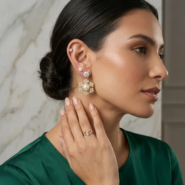 Golden_Brass_Crystal_Pearl_Sun_Petal_Earrings_Set_For_Women