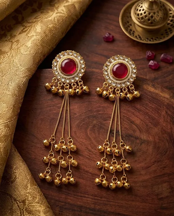 Gold_Brass_Traditional_Crimson_Chimes_Earrings_For_Women