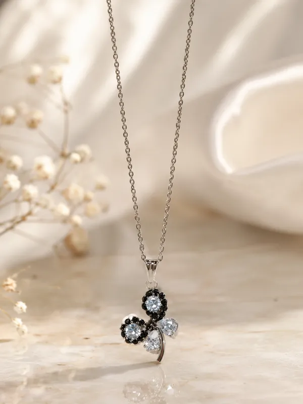 Silver_Brass_Black_Floral_Crystal_Charm_Pendant_For_Women