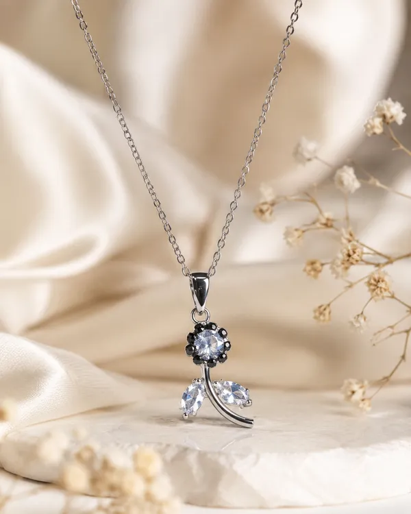 Silver_Brass_Black_White_Floral_Cz_Flora_Charm_Pendant_For_Women