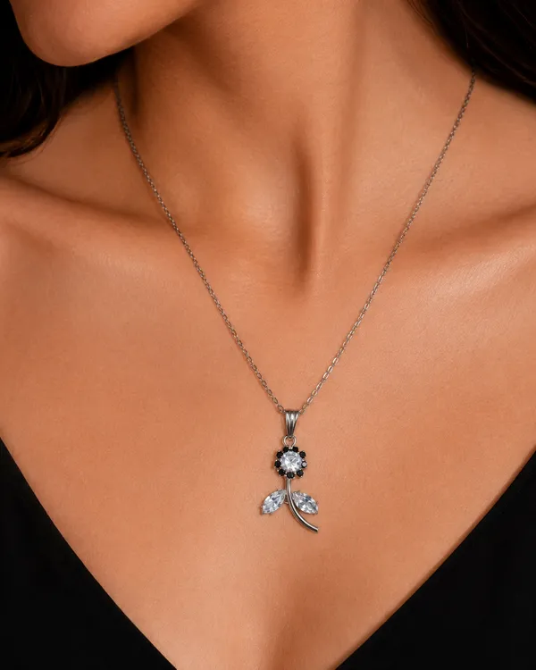 Silver_Brass_Black_White_Floral_Cz_Flora_Charm_Pendant_For_Women