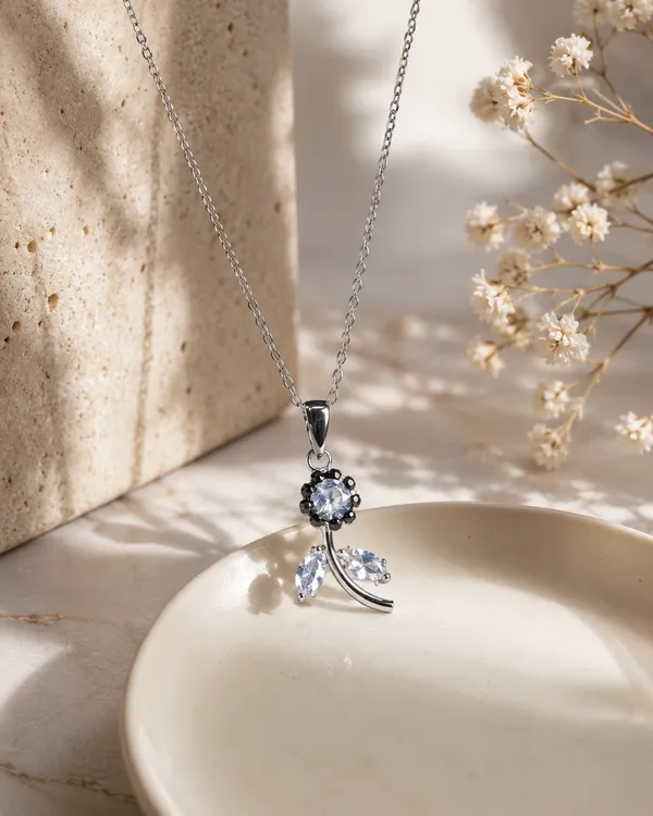 Silver_Brass_Black_White_Floral_Cz_Flora_Charm_Pendant_For_Women