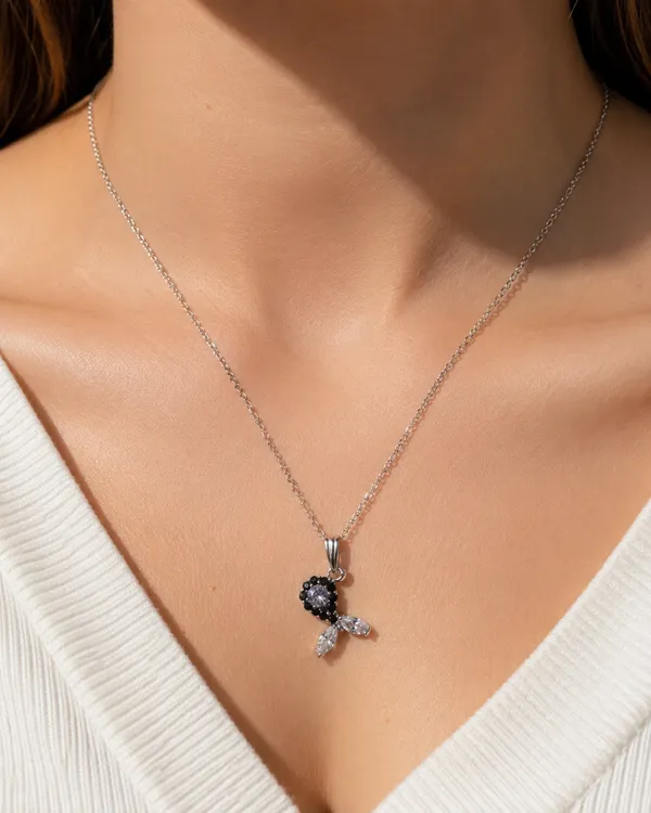 Silver_Brass_Black_White_Zirconia_Noir_Petal_Pendant_For_Women