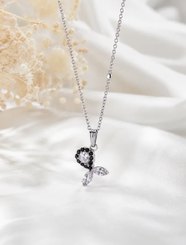 Silver_Brass_Black_White_Zirconia_Noir_Petal_Pendant_For_Women