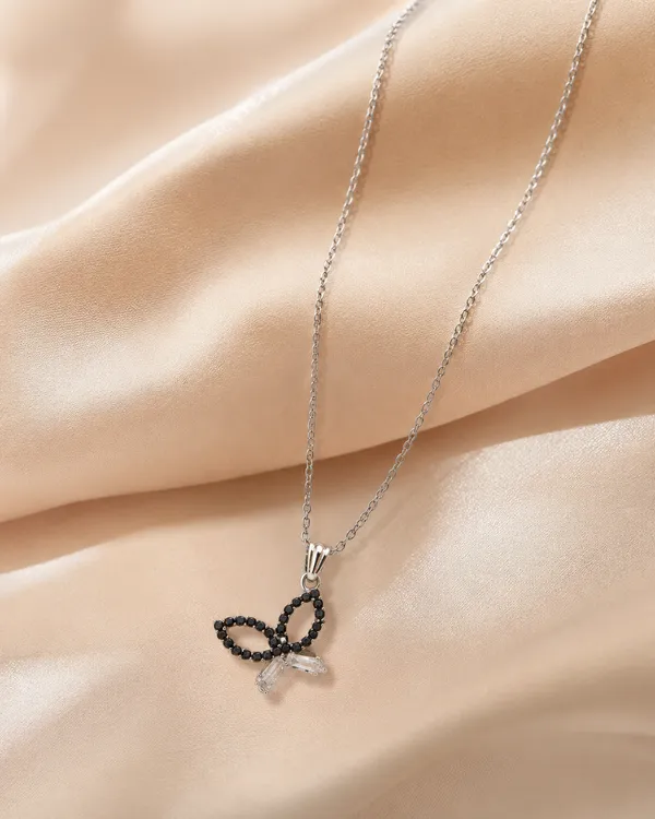 Silver_Brass_Black_Bow_Cz_Nyra_Pendant_For_Women