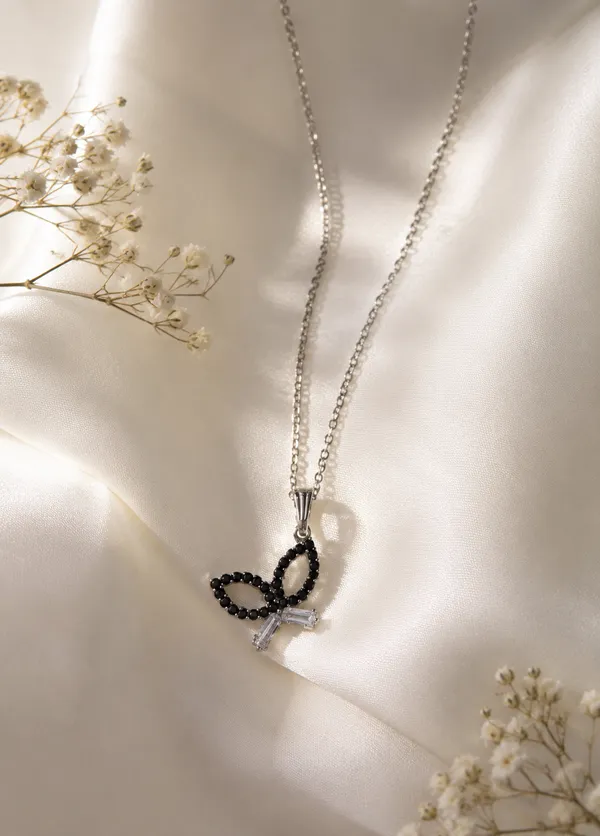 Silver_Brass_Black_Bow_Cz_Nyra_Pendant_For_Women