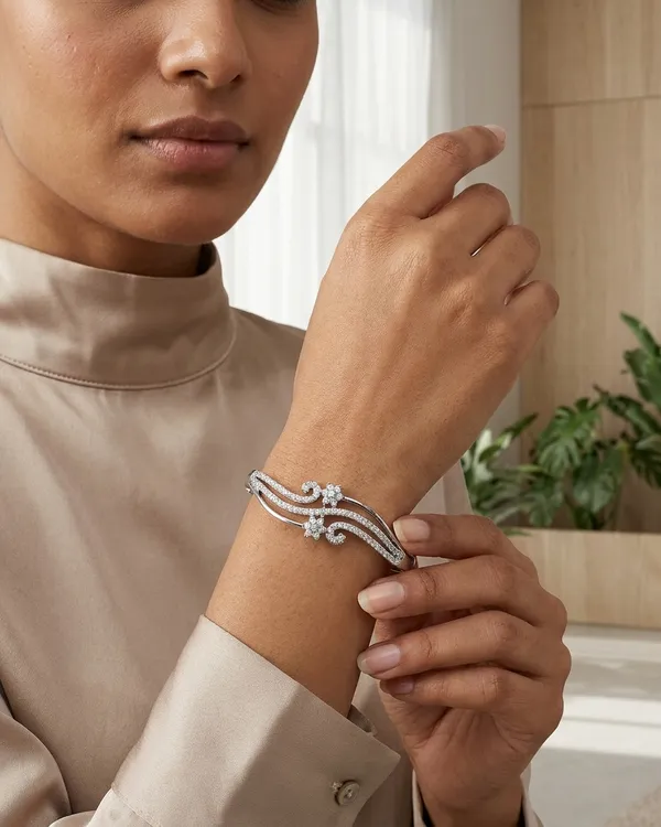 Silver_Brass_Wave_Floral_Crystal_Bracelet_For_Women