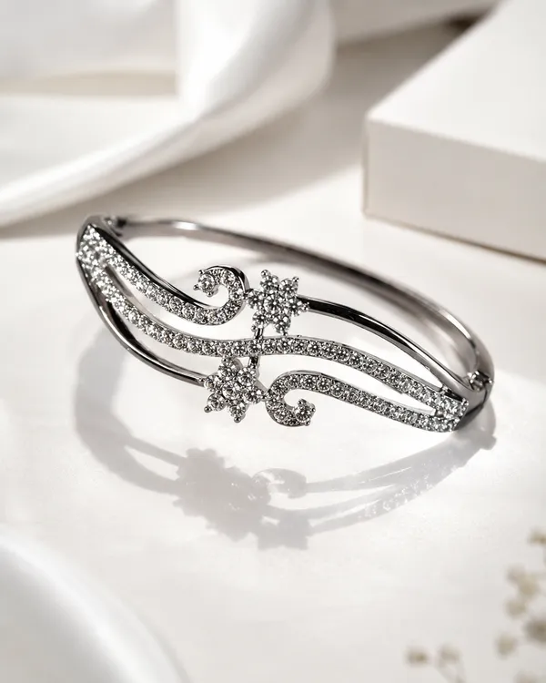 Silver_Brass_Wave_Floral_Crystal_Bracelet_For_Women