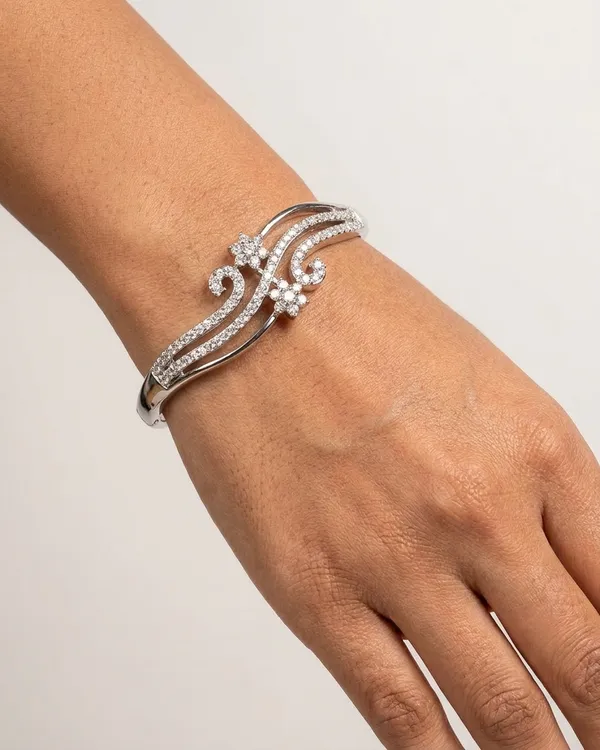 Silver_Brass_Wave_Floral_Crystal_Bracelet_For_Women