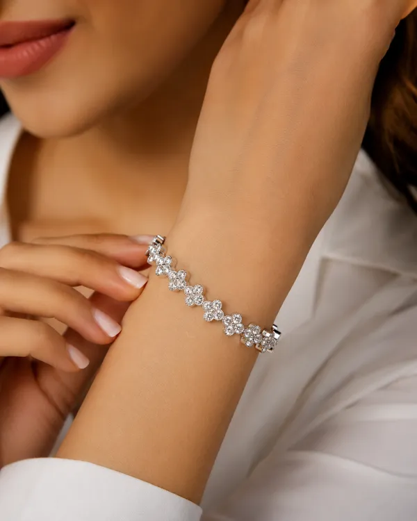 Silver_Brass_Crystal_Flora_Floral_Bracelet_For_Women