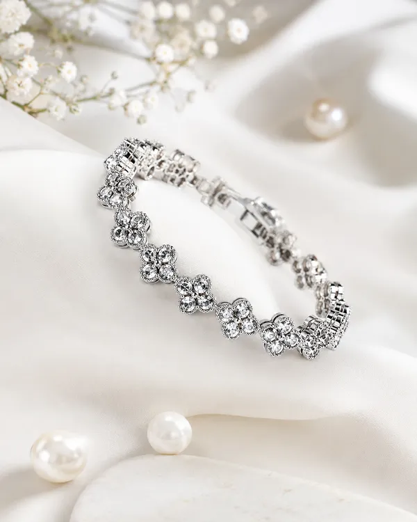 Silver_Brass_Crystal_Flora_Floral_Bracelet_For_Women