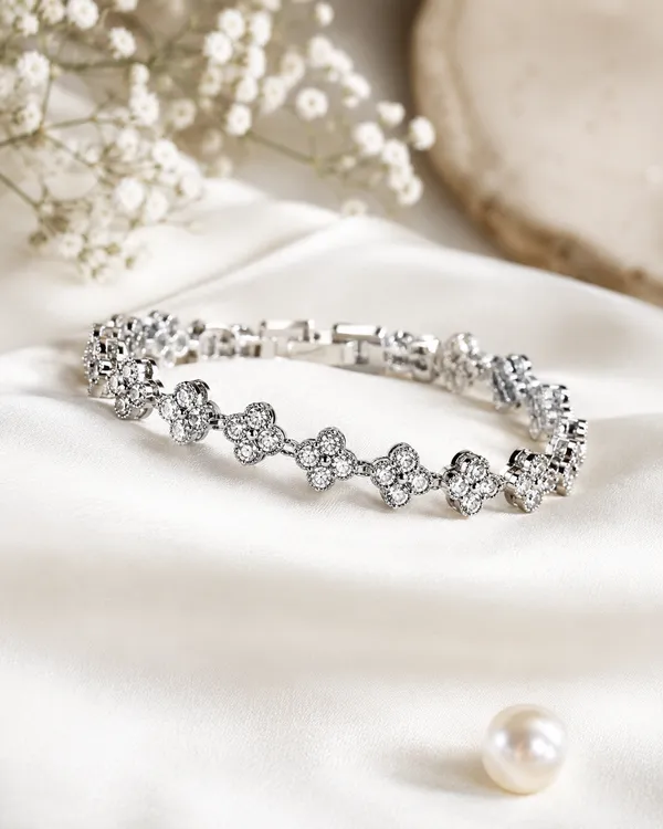 Silver_Brass_Crystal_Flora_Floral_Bracelet_For_Women