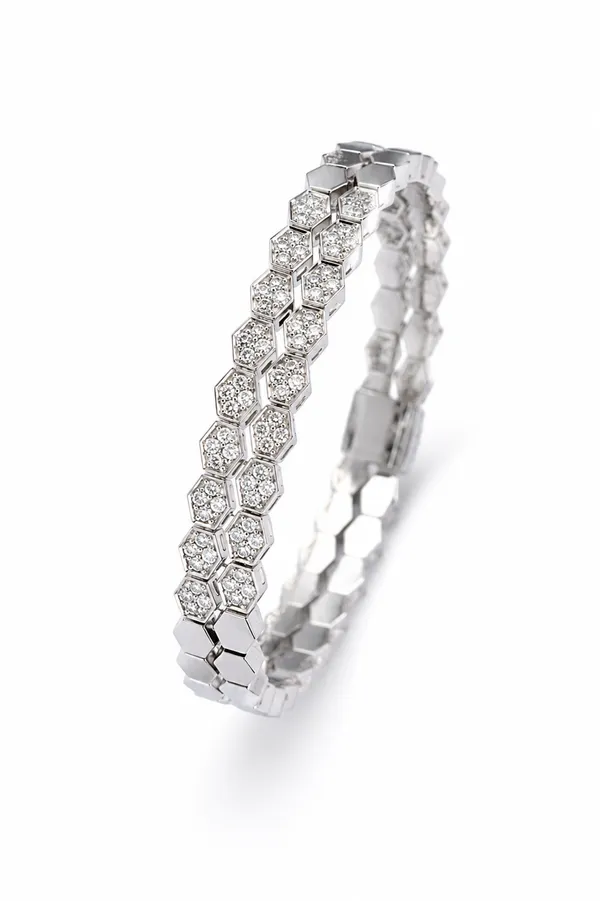 Silver_Brass_Hexagonal_Crystal_Link_Bracelet_For_Women